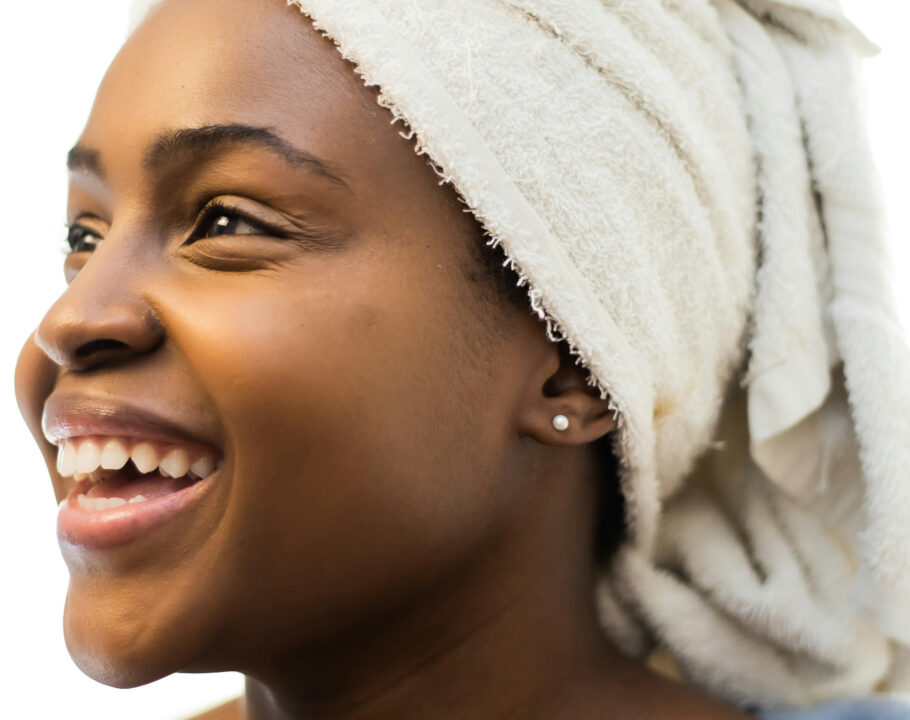 woman with clear skin smiling